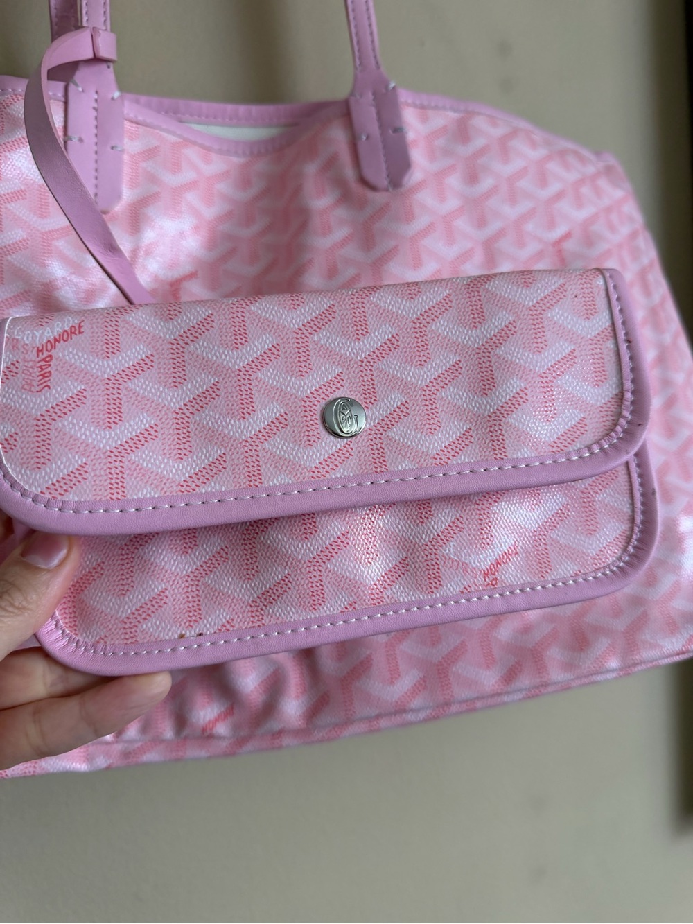 Pink Chevron Tote with Pouch - Picture 8 of 12